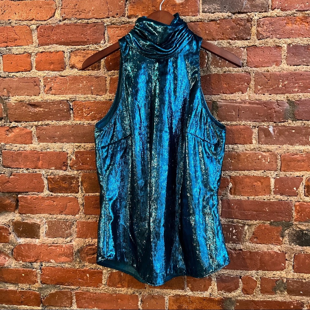 Turquoise blue metallic velvet sparkle sleeveless top cinq á sept size small